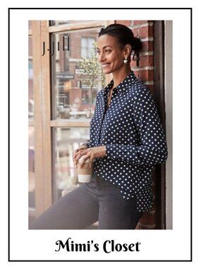 J.JILL WEAREVER COLLECTION Navy/Cream Polka Dot Long Sleeve Button-up Shirt - L